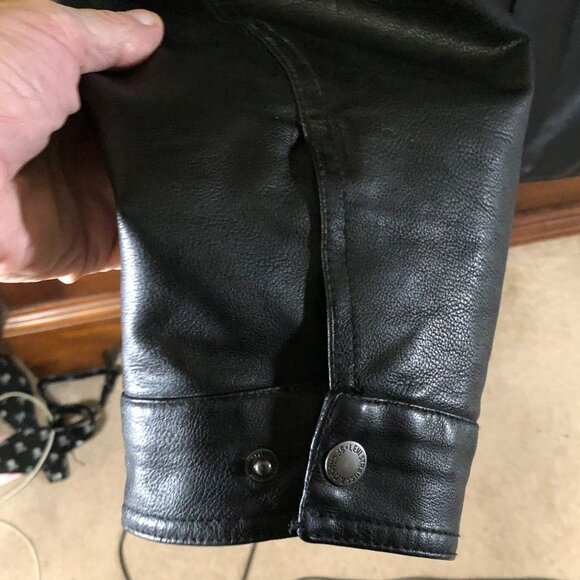 Levis Mens Moto Faux Leather Jacket XL Fauc Fur Black Insulated Collared Snap - Picture 12 of 16